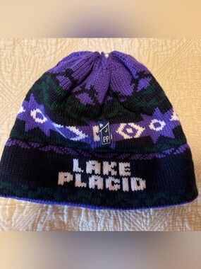 Purple & Black Lake Placid Beanie Ski Hat